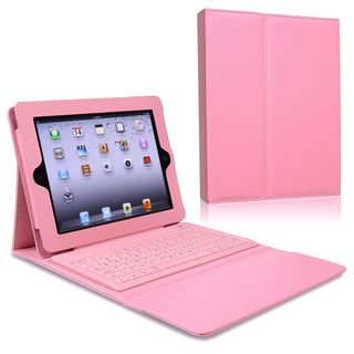 BasAcc Pink Stand Leather Case with Bluetooth Keyboard for Apple iPad