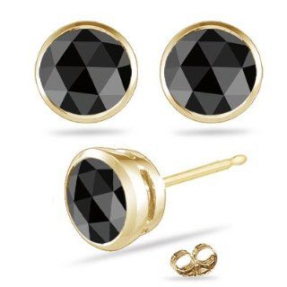 3.50 Cts AA Round Rose Cut Black Diamond Stud Earrings in