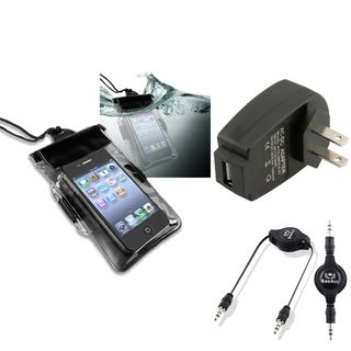 BasAcc Black Waterproof Bag/ Travel Charger/ Cable for Apple iPhone 5
