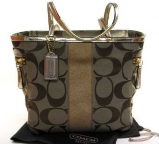Clearance Sale Coach Brown Signature Stripe Tote Handbag