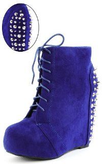 Camilla 20 Studded Spike Lace up Wedge Bootie Blue Shoes