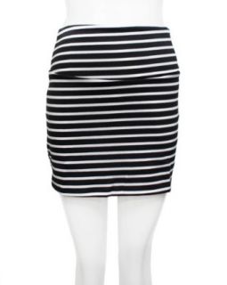 Ladies Black and White Horizontal Striped Skirt Clothing