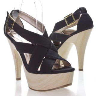 Platform High Heel Sandal Pump Shoes, Black Nubuck Leather: Shoes