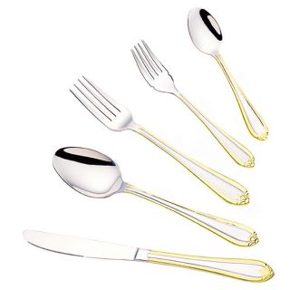 Lorena 18/10 Stainless Steel with Gold Accents 84 piece Flatware Set