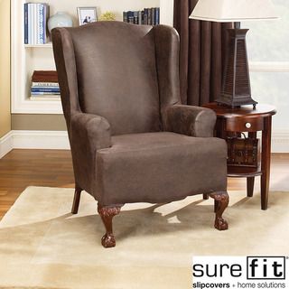 Stretch Faux leather Wing Chair Slipcover
