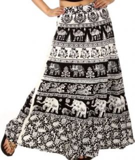 Exotic India White and Black Wrap Around Skirt with