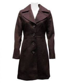 Ladies Brown 4 Button Long Pea Coat Wool Blend Clothing