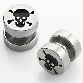 Stainless Steel Skull and Crossbones Magnetic Illusion Plugs