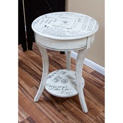 French Script Vintage Cream Side Table