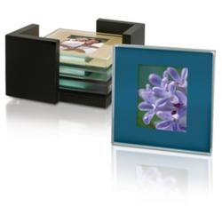 Sarah Peyton Colored Glass Photo Coasters with Stand