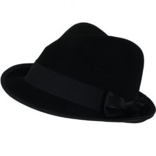 New 100% Wool Felt Satin Bow Fedora Trilby Hat Black Small