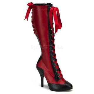 Lace Up Knee Boot W/Concealed Platform Red Black Faux Leather Shoes