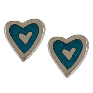 Southwest Moon Silvertone Turquoise Inlay Heart Outline Post Earrings