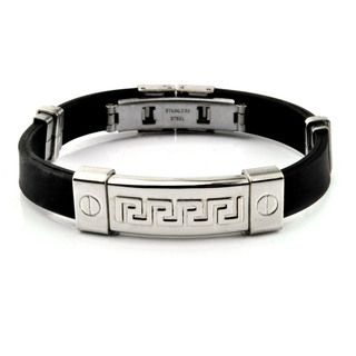Stainless Steel and Rubber Tribal Maze ID Bracelet