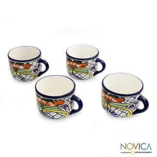 Set of 4 Ceramic Guanajuato Flora Talavera Coffee Cups (Mexico