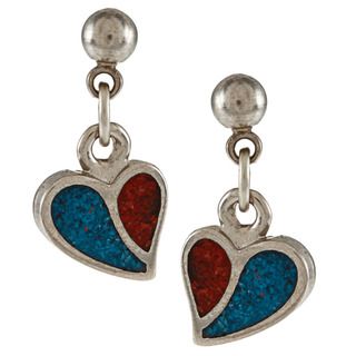 Southwest Moon Stainless Steel Turquoise and Coral Inlay Curved Heart