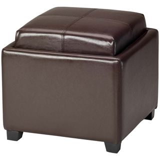 Harrison Brown Leather Tray Ottoman