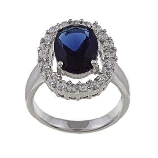 Silvertone Blue and White Cubic Zirconia Ring