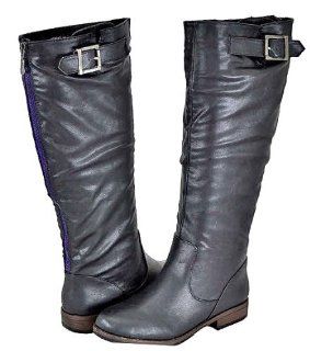 Bamboo Montage 64 Black Women Riding Boots, 6.5 M US: Shoes