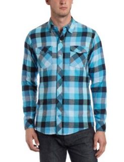 Burnside Mens Heist Flannel Shirt, Blue, Large: Clothing