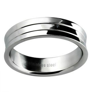 Stainless Steel Womens Lined Concave Wedding style Band
