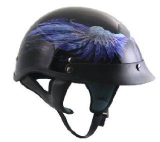DOT Outlaw Gloss Black with Blue Feathers Half Motorcycle