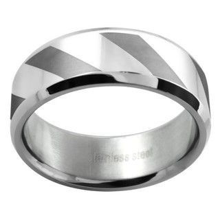 Stainless Steel Mens Polished and Matte Lined Wedding style Band