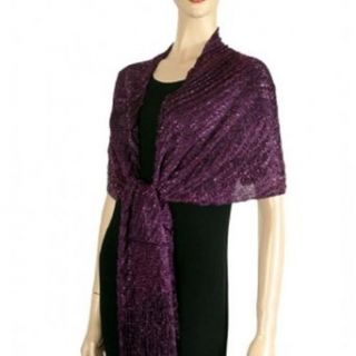 Purple Metallic Weaved Lightweight Evening Shawl Clothing