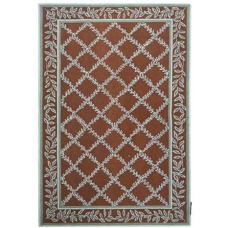 Hand hooked Trellis Brown/ Turquoise Blue Wool Rug (53 x 83