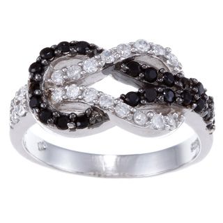La Preciosa Sterling Silver Black and White CZ Love Knot Ring