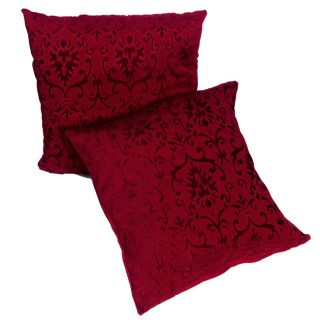 Deep Red Chenille Damask 18 inch Pillows (Set of 2)