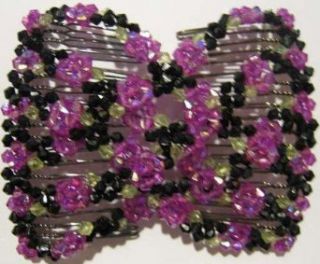 Hair Bling Purple and Black Floral Hugger Beaded Double