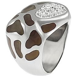 Journee Collection Stainless Steel Brown Enamel Pave set CZ Ring