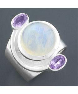 Luna Moonstone and Amethyst Silver Ring (India)