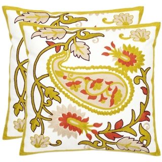 Paisley Motif 18 inch White/ Olive Decorative Pillows (Set of 2