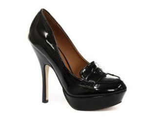 Odeon Black Patent Loafer Womens Platform Heels Shoes