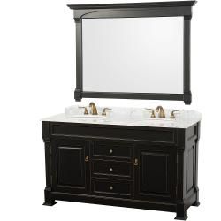 Wyndham Collection Andover Black 60 Inch Solid Oak Bathroom Vanity