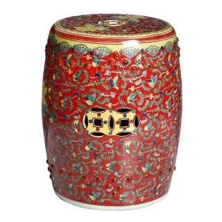 Famille Rose Red Floral Chinese Porcelain Stool (China)