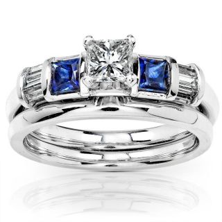 14k Gold 1/2ct TDW Diamond and Sapphire Bridal Ring Set (H I, I1 I2