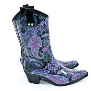 New York Shiny Imperial Paisley Ladies Rubber Cowboy Rain Boot: Shoes