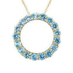 10k Gold March Birthstone Prong set Sky Blue Topaz Circle Necklace