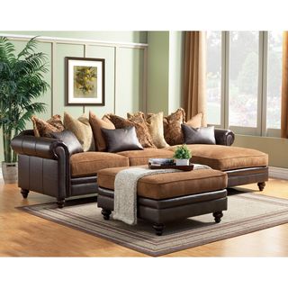 Lorenzo 3 piece Bonded Leather Oversized Sectional and Ottoman Set