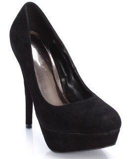  Black faux Suede Round Toe Stiletto Platform Pump Womens (8) Shoes