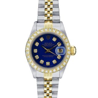 Pre owned Rolex Womens Datejust Two tone Blue Dial Diamond Watch