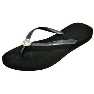 Havaianas Grey Womens Slim Crystal Heart Flip Flops Size 11/12 Shoes