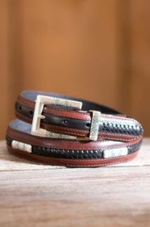 Navajo Ornament Taper Leather Belt, BLACK/BROWN, Size 46