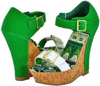  Bamboo Smooch 14 Green Women Wedge Sandals, 7.5 M US Shoes