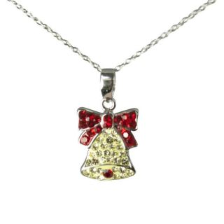 Sterling Silver Crystal Christmas Bell Necklace