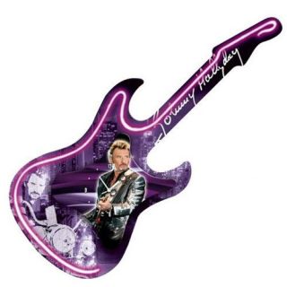 Horloge guitare néon Johnny Hallyday Purple dim  73 x 30 cm