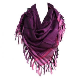 Dark Purple & Pink Fringed Tassel Square Scarf Clothing